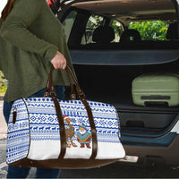 Uruguay Christmas Travel Bag with Santa Claus Rhea Bird Holiday Lights and Blue Geometric Pattern - Wonder Print Shop