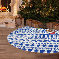 Uruguay Christmas Tree Skirt with Santa Claus Rhea Bird Holiday Lights and Blue Geometric Pattern - Wonder Print Shop