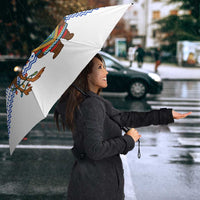 Uruguay Christmas Umbrella with Santa Claus Rhea Bird Holiday Lights and Blue Geometric Pattern - Wonder Print Shop