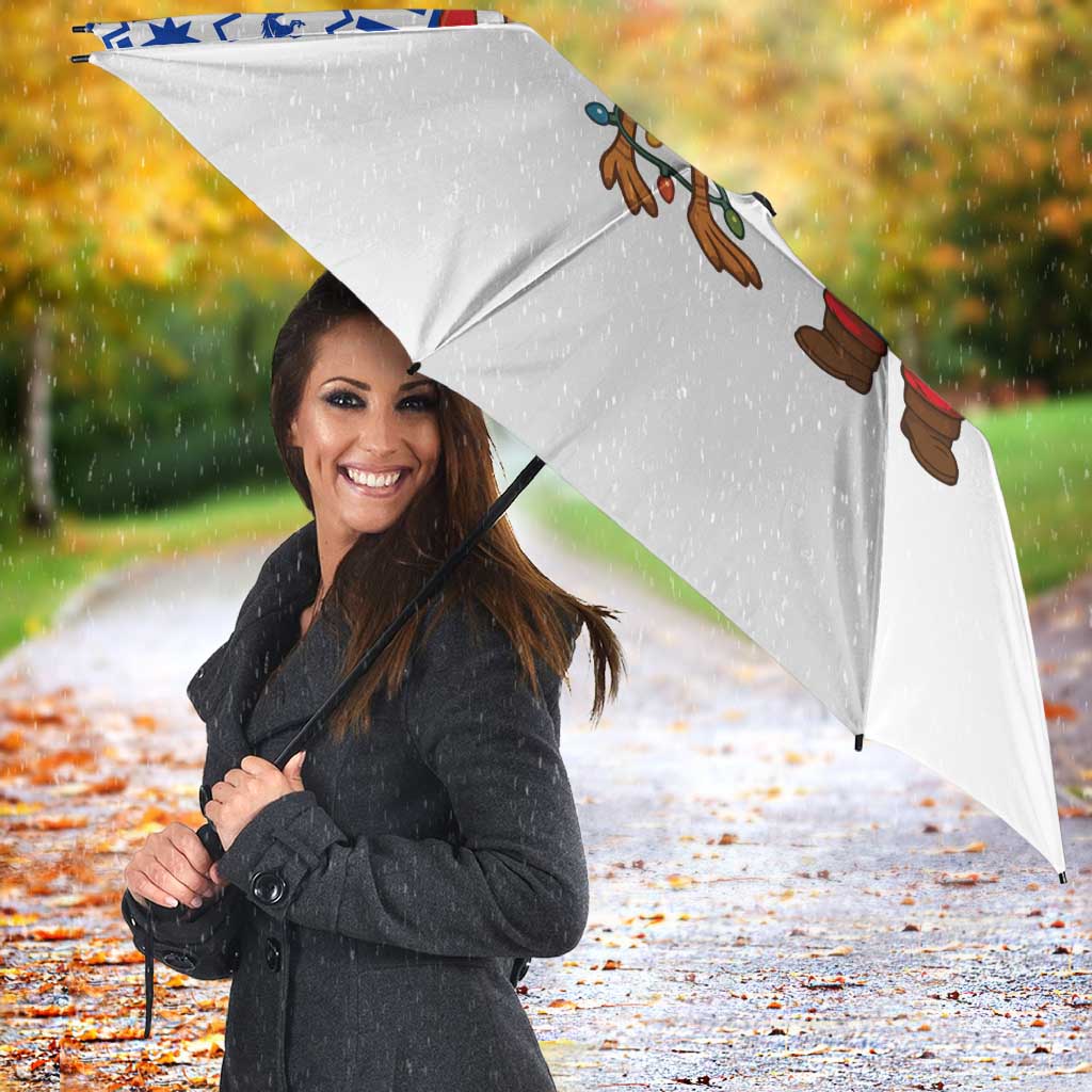 Uruguay Christmas Umbrella with Santa Claus Rhea Bird Holiday Lights and Blue Geometric Pattern - Wonder Print Shop