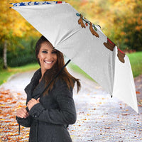 Uruguay Christmas Umbrella with Santa Claus Rhea Bird Holiday Lights and Blue Geometric Pattern - Wonder Print Shop