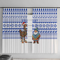 Uruguay Christmas Window Curtain with Santa Claus Rhea Bird Holiday Lights and Blue Geometric Pattern - Wonder Print Shop