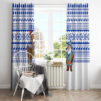 Uruguay Christmas Window Curtain with Santa Claus Rhea Bird Holiday Lights and Blue Geometric Pattern - Wonder Print Shop