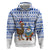 Uruguay Christmas Zip Hoodie with Santa Claus Rhea Bird Holiday Lights and Blue Geometric Pattern - Wonder Print Shop