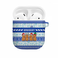Uruguay Christmas AirPods Case with Capybaras Holiday Tree Sun Emblem and Blue Festive Pattern - Wonder Print Shop