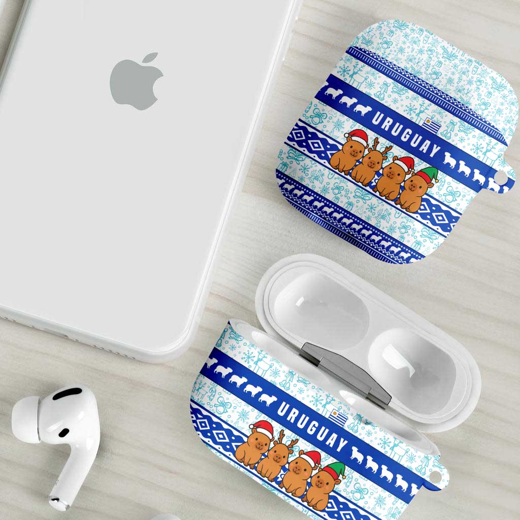 Uruguay Christmas AirPods Case with Capybaras Holiday Tree Sun Emblem and Blue Festive Pattern - Wonder Print Shop