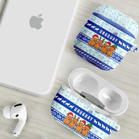 Uruguay Christmas AirPods Case with Capybaras Holiday Tree Sun Emblem and Blue Festive Pattern - Wonder Print Shop