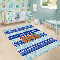 Uruguay Christmas Area Rug with Capybaras Holiday Tree Sun Emblem and Blue Festive Pattern - Wonder Print Shop
