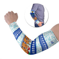 Uruguay Christmas Arm Sleeves with Capybaras Holiday Tree Sun Emblem and Blue Festive Pattern - Wonder Print Shop