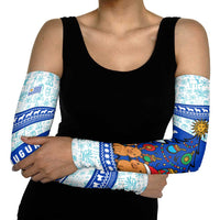 Uruguay Christmas Arm Sleeves with Capybaras Holiday Tree Sun Emblem and Blue Festive Pattern - Wonder Print Shop