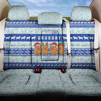 Uruguay Christmas Back Car Seat Cover with Capybaras Holiday Tree Sun Emblem and Blue Festive Pattern - Wonder Print Shop
