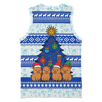 Uruguay Christmas Basketball Jersey with Capybaras Holiday Tree Sun Emblem and Blue Festive Pattern - Wonder Print Shop