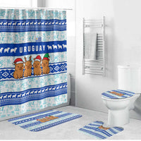 Uruguay Christmas Bathroom Set with Capybaras Holiday Tree Sun Emblem and Blue Festive Pattern - Wonder Print Shop