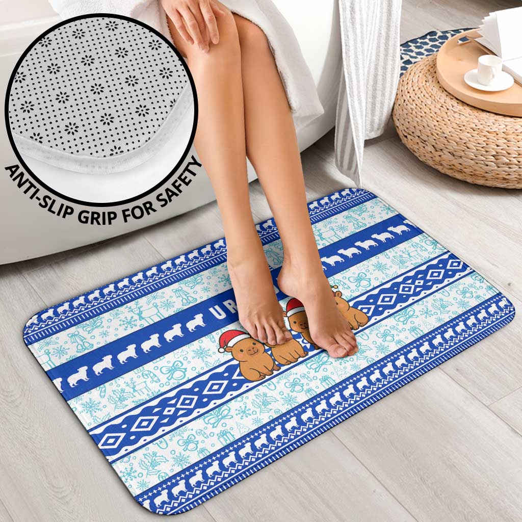 Uruguay Christmas Bathroom Set with Capybaras Holiday Tree Sun Emblem and Blue Festive Pattern - Wonder Print Shop