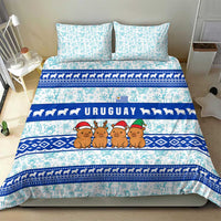 Uruguay Christmas Bedding Set with Capybaras Holiday Tree Sun Emblem and Blue Festive Pattern - Wonder Print Shop