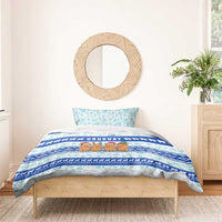 Uruguay Christmas Bedding Set with Capybaras Holiday Tree Sun Emblem and Blue Festive Pattern - Wonder Print Shop