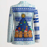 Uruguay Christmas Blazer with Capybaras Holiday Tree Sun Emblem and Blue Festive Pattern - Wonder Print Shop