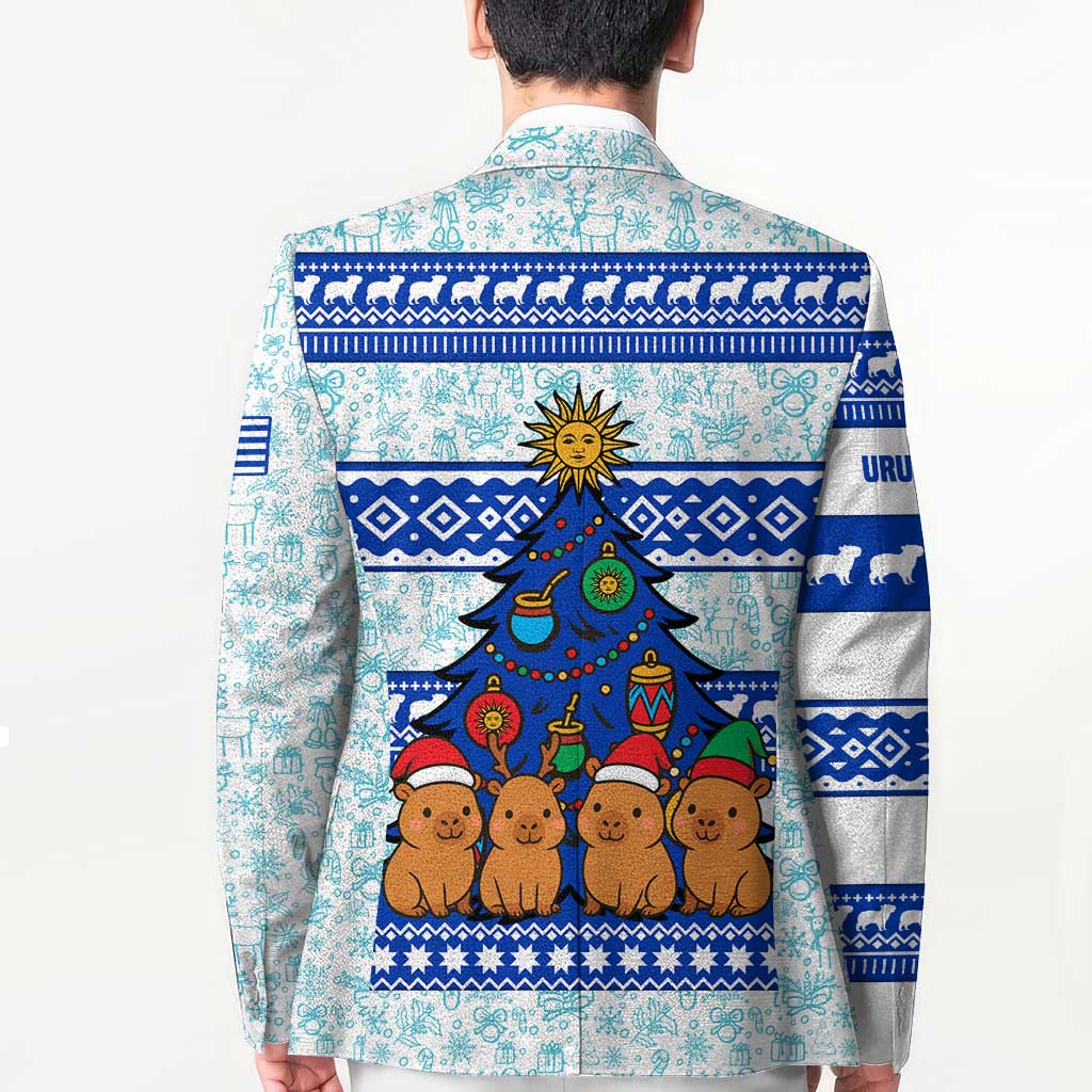 Uruguay Christmas Blazer with Capybaras Holiday Tree Sun Emblem and Blue Festive Pattern - Wonder Print Shop