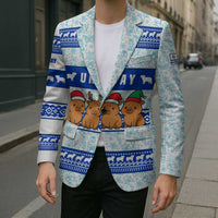 Uruguay Christmas Blazer with Capybaras Holiday Tree Sun Emblem and Blue Festive Pattern - Wonder Print Shop