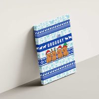 Uruguay Christmas Canvas Wall Art with Capybaras Holiday Tree Sun Emblem and Blue Festive Pattern - Wonder Print Shop
