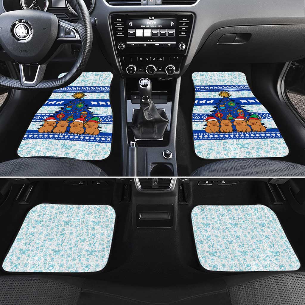 Uruguay Christmas Car Mats with Capybaras Holiday Tree Sun Emblem and Blue Festive Pattern - Wonder Print Shop