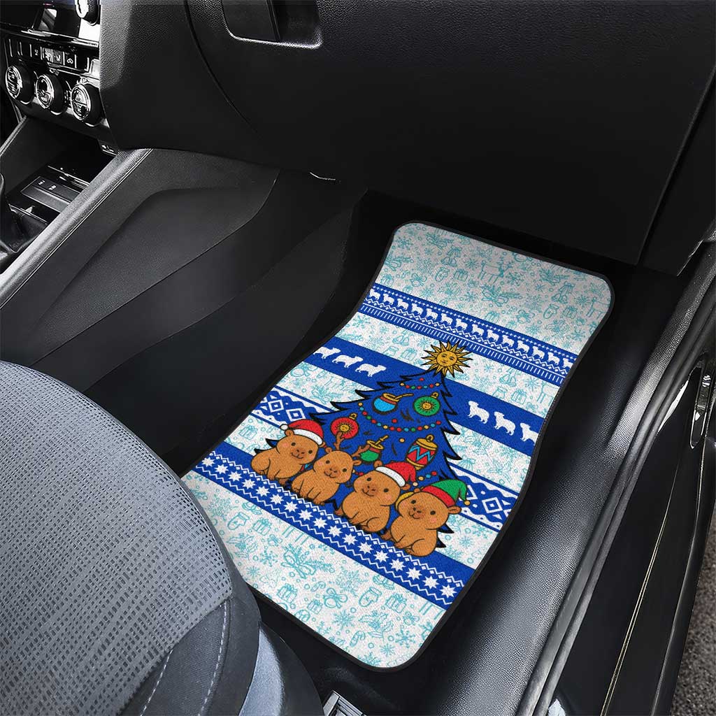 Uruguay Christmas Car Mats with Capybaras Holiday Tree Sun Emblem and Blue Festive Pattern - Wonder Print Shop