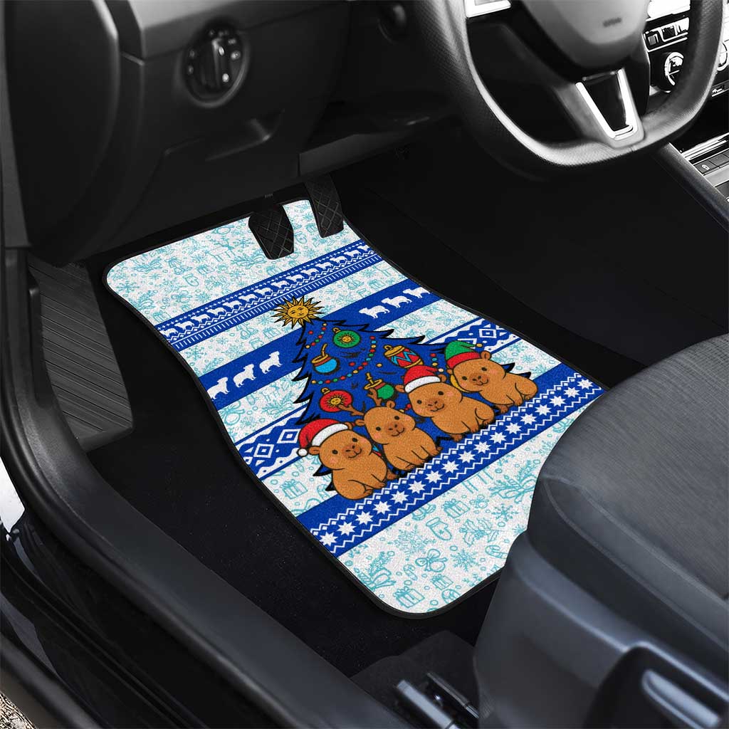 Uruguay Christmas Car Mats with Capybaras Holiday Tree Sun Emblem and Blue Festive Pattern - Wonder Print Shop
