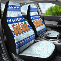 Uruguay Christmas Car Seat Cover with Capybaras Holiday Tree Sun Emblem and Blue Festive Pattern - Wonder Print Shop