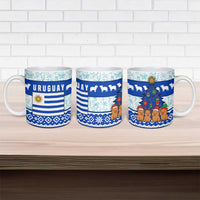 Uruguay Christmas Ceramic Mug with Capybaras Holiday Tree Sun Emblem and Blue Festive Pattern - Wonder Print Shop