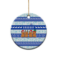 Uruguay Christmas Ceramic Ornament with Capybaras Holiday Tree Sun Emblem and Blue Festive Pattern - Wonder Print Shop