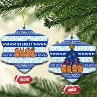 Uruguay Christmas Ceramic Ornament with Capybaras Holiday Tree Sun Emblem and Blue Festive Pattern - Wonder Print Shop