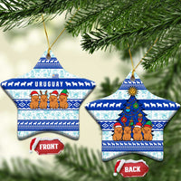 Uruguay Christmas Ceramic Ornament with Capybaras Holiday Tree Sun Emblem and Blue Festive Pattern - Wonder Print Shop