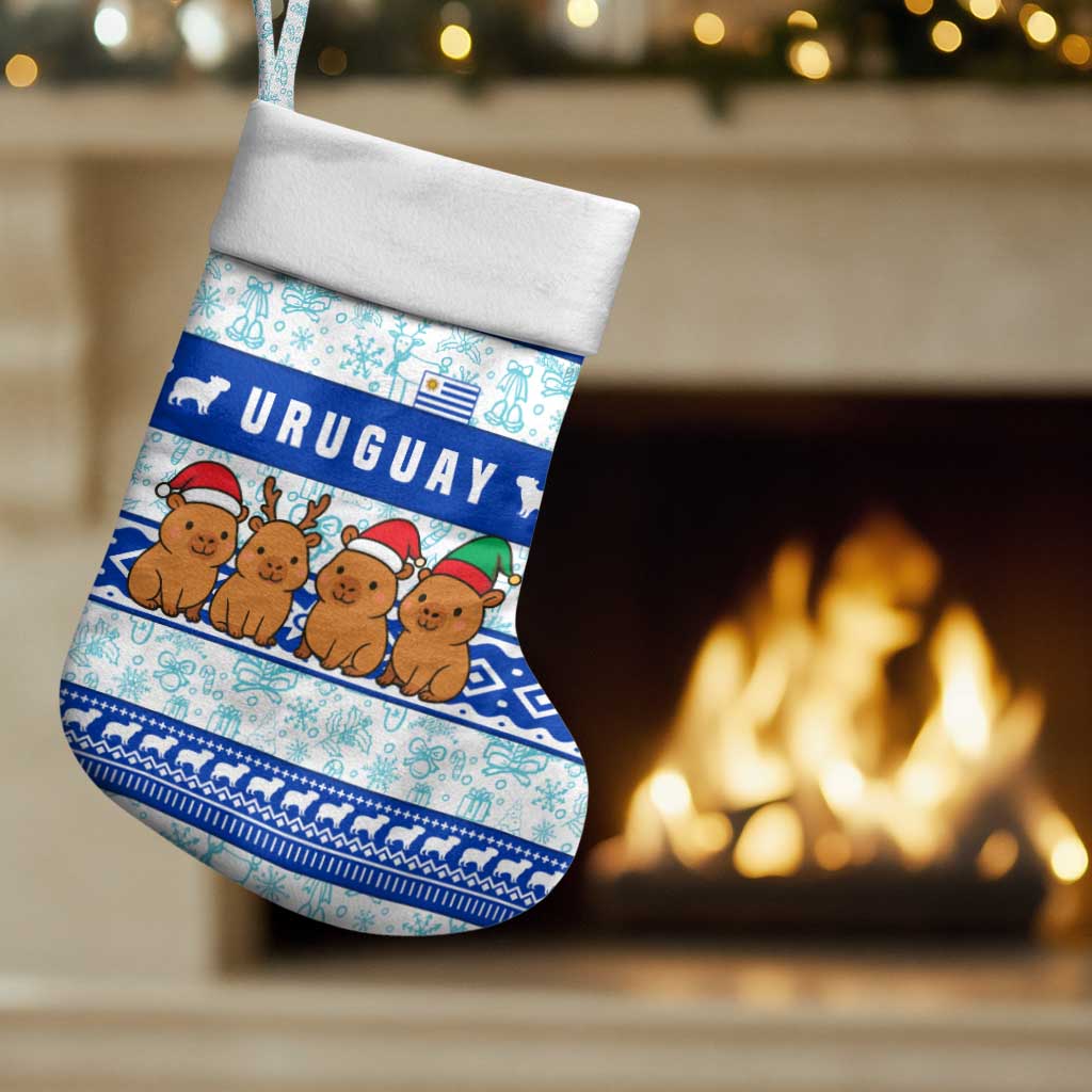 Uruguay Christmas Stocking with Capybaras Holiday Tree Sun Emblem and Blue Festive Pattern - Wonder Print Shop