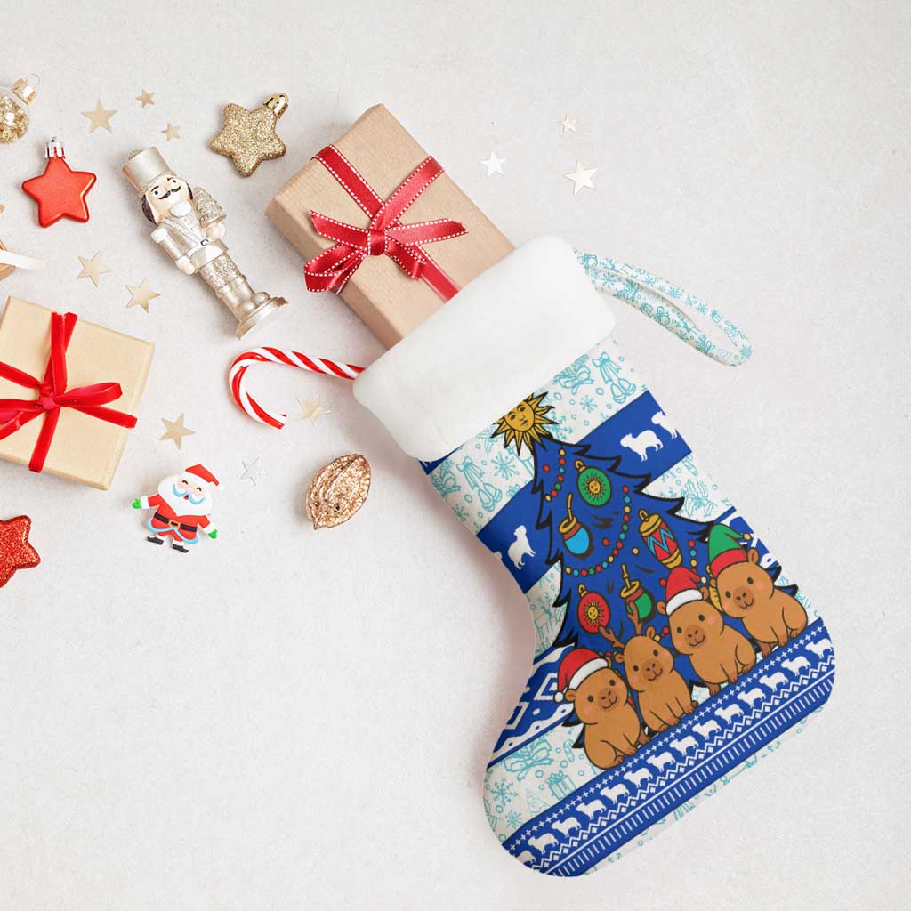 Uruguay Christmas Stocking with Capybaras Holiday Tree Sun Emblem and Blue Festive Pattern - Wonder Print Shop