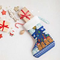 Uruguay Christmas Stocking with Capybaras Holiday Tree Sun Emblem and Blue Festive Pattern - Wonder Print Shop
