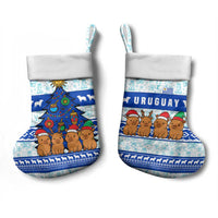 Uruguay Christmas Stocking with Capybaras Holiday Tree Sun Emblem and Blue Festive Pattern - Wonder Print Shop