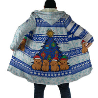 Uruguay Christmas Cloak with Capybaras Holiday Tree Sun Emblem and Blue Festive Pattern - Wonder Print Shop