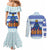 Uruguay Christmas Couples Matching Mermaid Dress and Long Sleeve Button Shirt with Capybaras Holiday Tree Sun Emblem and Blue Festive Pattern - Wonder Print Shop