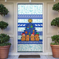 Uruguay Christmas Door Cover with Capybaras Holiday Tree Sun Emblem and Blue Festive Pattern - Wonder Print Shop