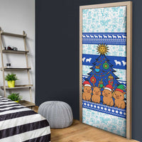 Uruguay Christmas Door Cover with Capybaras Holiday Tree Sun Emblem and Blue Festive Pattern - Wonder Print Shop