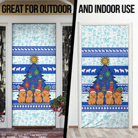 Uruguay Christmas Door Cover with Capybaras Holiday Tree Sun Emblem and Blue Festive Pattern - Wonder Print Shop