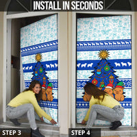 Uruguay Christmas Door Cover with Capybaras Holiday Tree Sun Emblem and Blue Festive Pattern - Wonder Print Shop