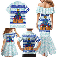 Uruguay Christmas Family Matching Mermaid Dress and Hawaiian Shirt with Capybaras Holiday Tree Sun Emblem and Blue Festive Pattern - Wonder Print Shop