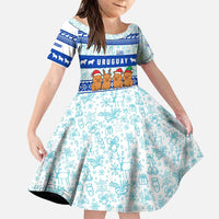 Uruguay Christmas Family Matching Puletasi and Hawaiian Shirt with Capybaras Holiday Tree Sun Emblem and Blue Festive Pattern - Wonder Print Shop