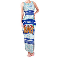 Uruguay Christmas Family Matching Tank Maxi Dress and Hawaiian Shirt with Capybaras Holiday Tree Sun Emblem and Blue Festive Pattern - Wonder Print Shop