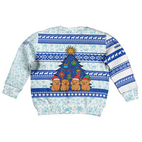 Uruguay Christmas Kid Ugly Christmas Sweater with Capybaras Holiday Tree Sun Emblem and Blue Festive Pattern - Wonder Print Shop