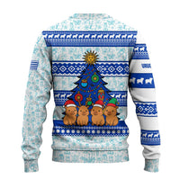 Uruguay Christmas Ugly Christmas Sweater with Capybaras Holiday Tree Sun Emblem and Blue Festive Pattern - Wonder Print Shop