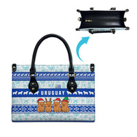 Uruguay Christmas Leather Bag with Capybaras Holiday Tree Sun Emblem and Blue Festive Pattern - Wonder Print Shop
