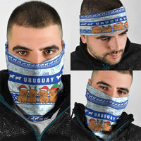 Uruguay Christmas Neck Gaiter with Capybaras Holiday Tree Sun Emblem and Blue Festive Pattern - Wonder Print Shop