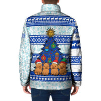 Uruguay Christmas Padded Jacket with Capybaras Holiday Tree Sun Emblem and Blue Festive Pattern - Wonder Print Shop